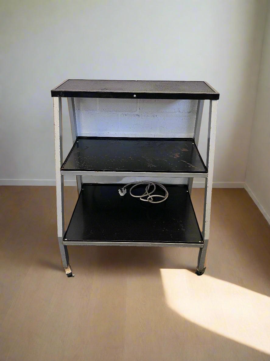 Versatile Black Metal Rolling Utility Cart with outlets