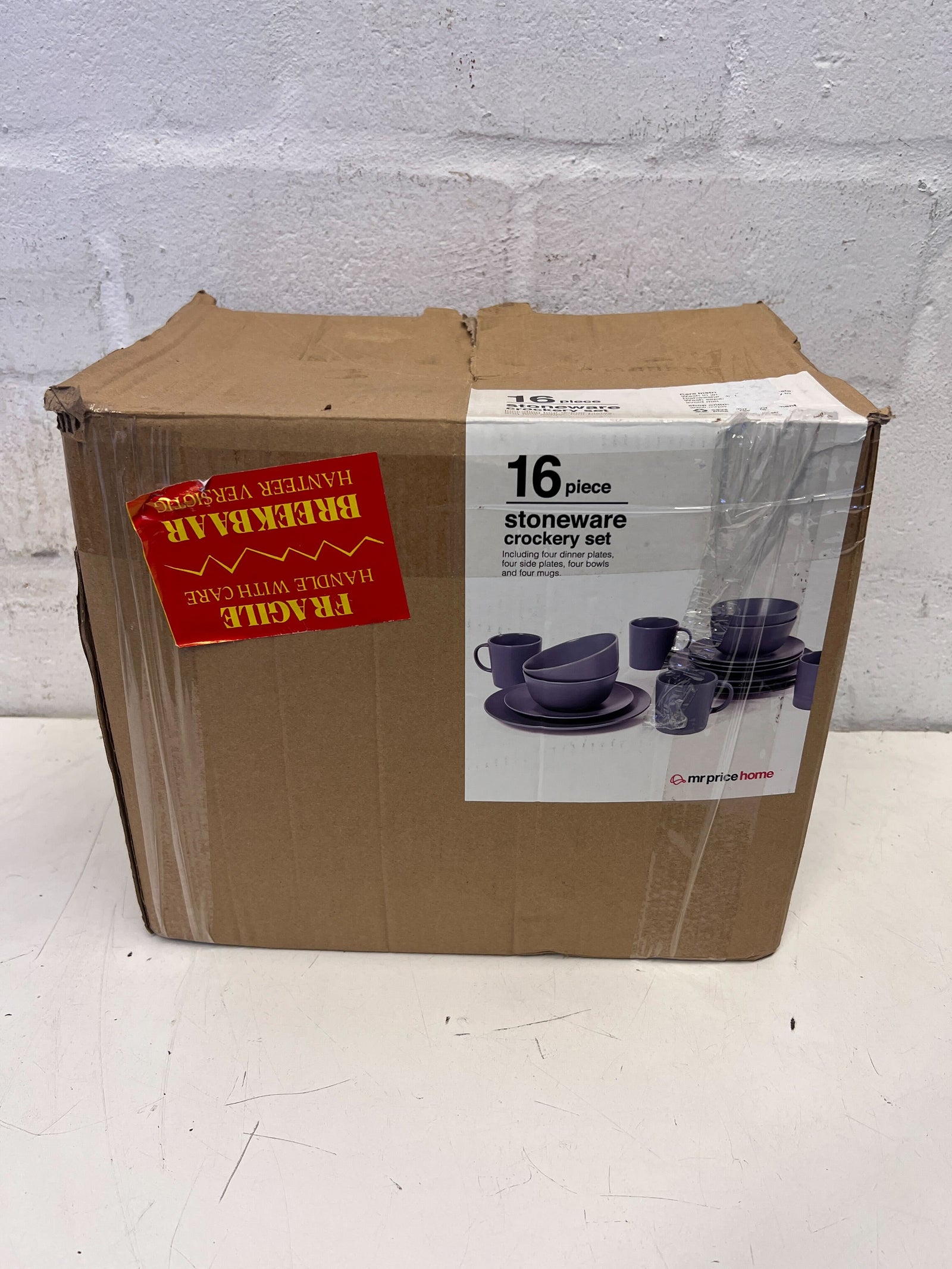 Set of 12 Soft Grey Ceramic Dinnerware with Cups and Bowls