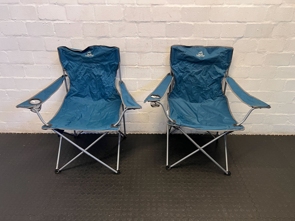 Cozy Blue Folding Camping Chair with Cup Holder – Minor Wear