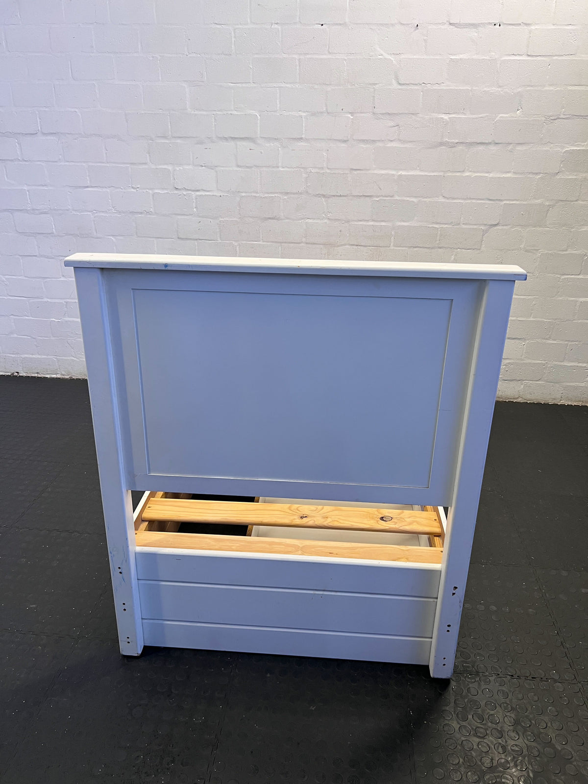 Charming White Wood Single Bed Frame with Wooden Slats