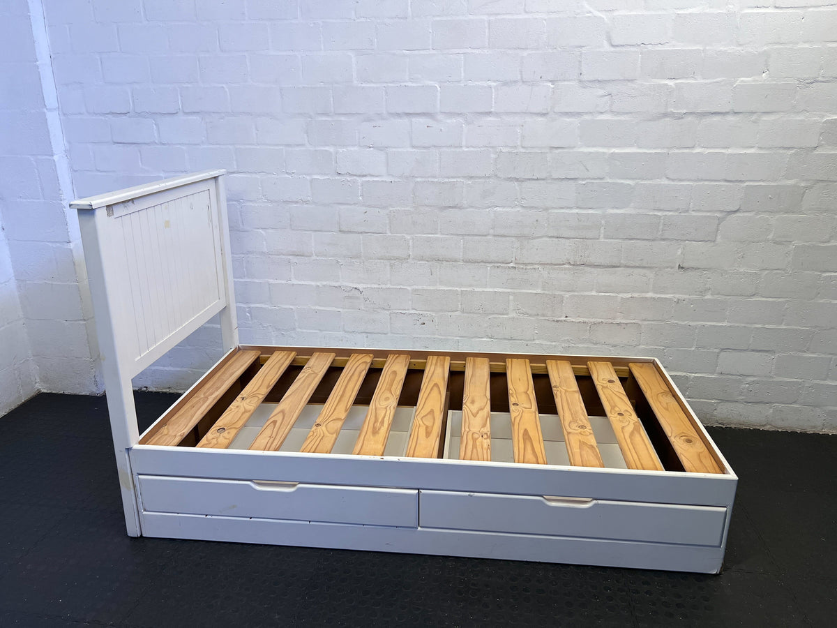 Charming White Wood Single Bed Frame with Wooden Slats