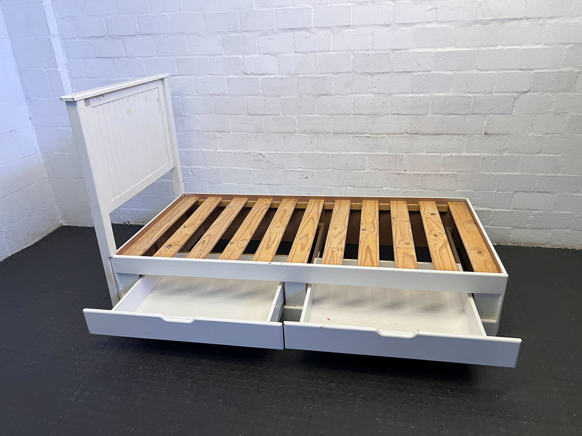 Charming White Wood Single Bed Frame with Wooden Slats