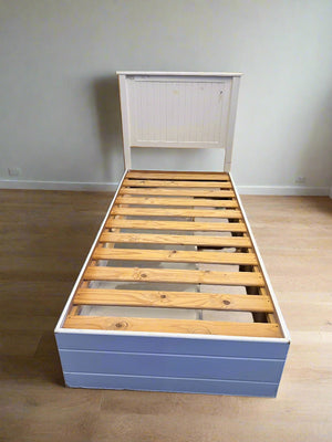 Charming White Wood Single Bed Frame with Wooden Slats