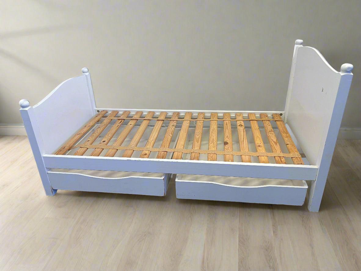 Charming White Wooden Bed with Under-bed Storage – Minor Wear