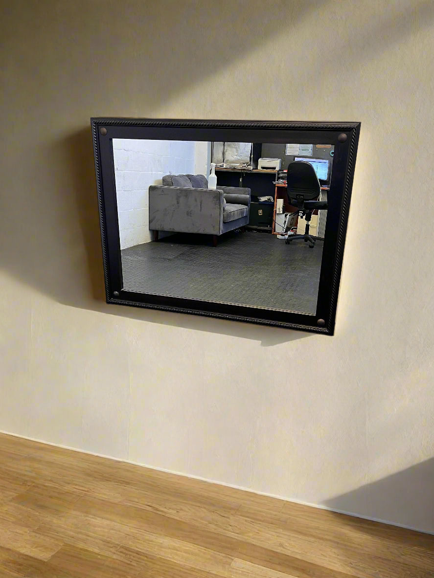 Elegant Black Framed Wall Mirror with Intricate Detailing 1.4 x 1.1m