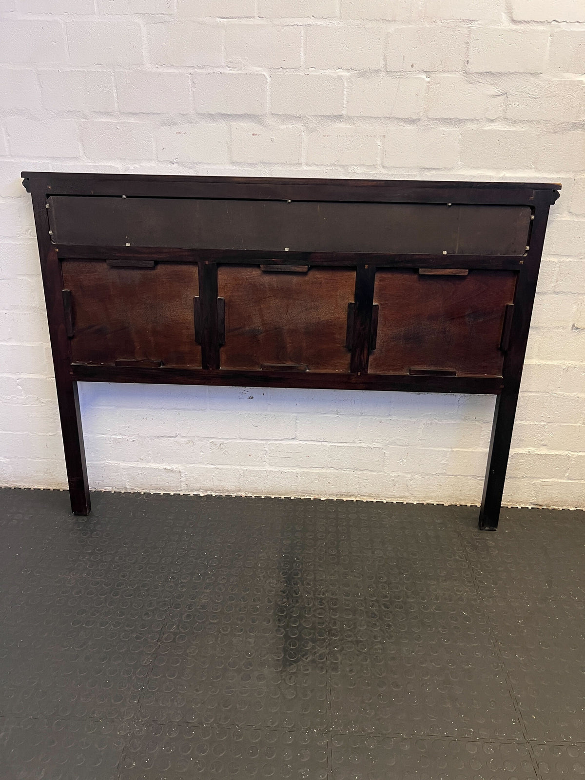 Elegant Dark Wood Queen Size Headboard with Rattan Accents