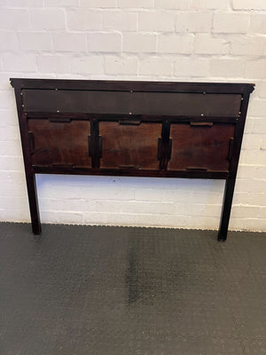 Elegant Dark Wood Queen Size Headboard with Rattan Accents