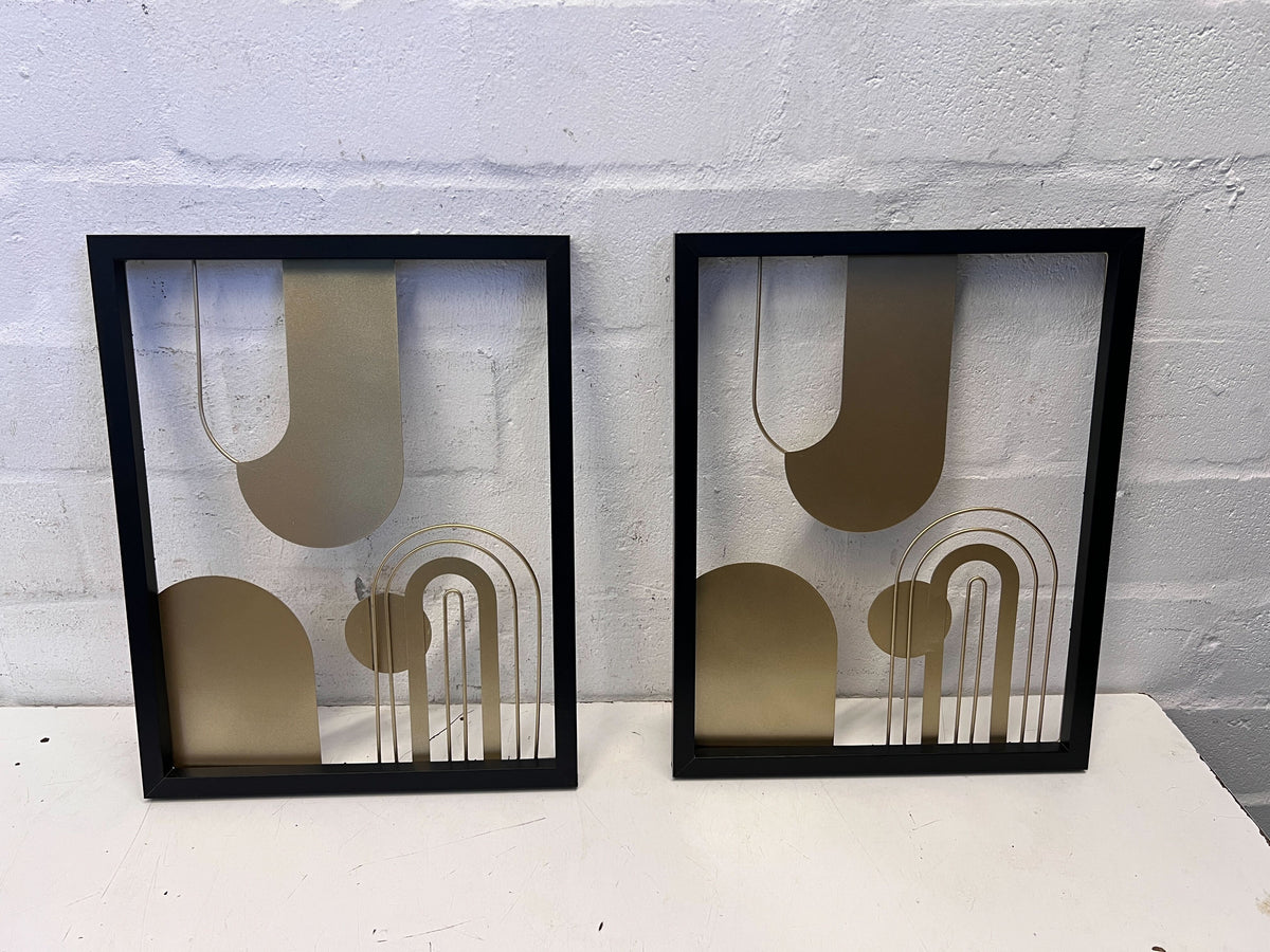 Modern Black Frame Decorative Wall Art with Gold Geometric Shapes 45 x 35cm