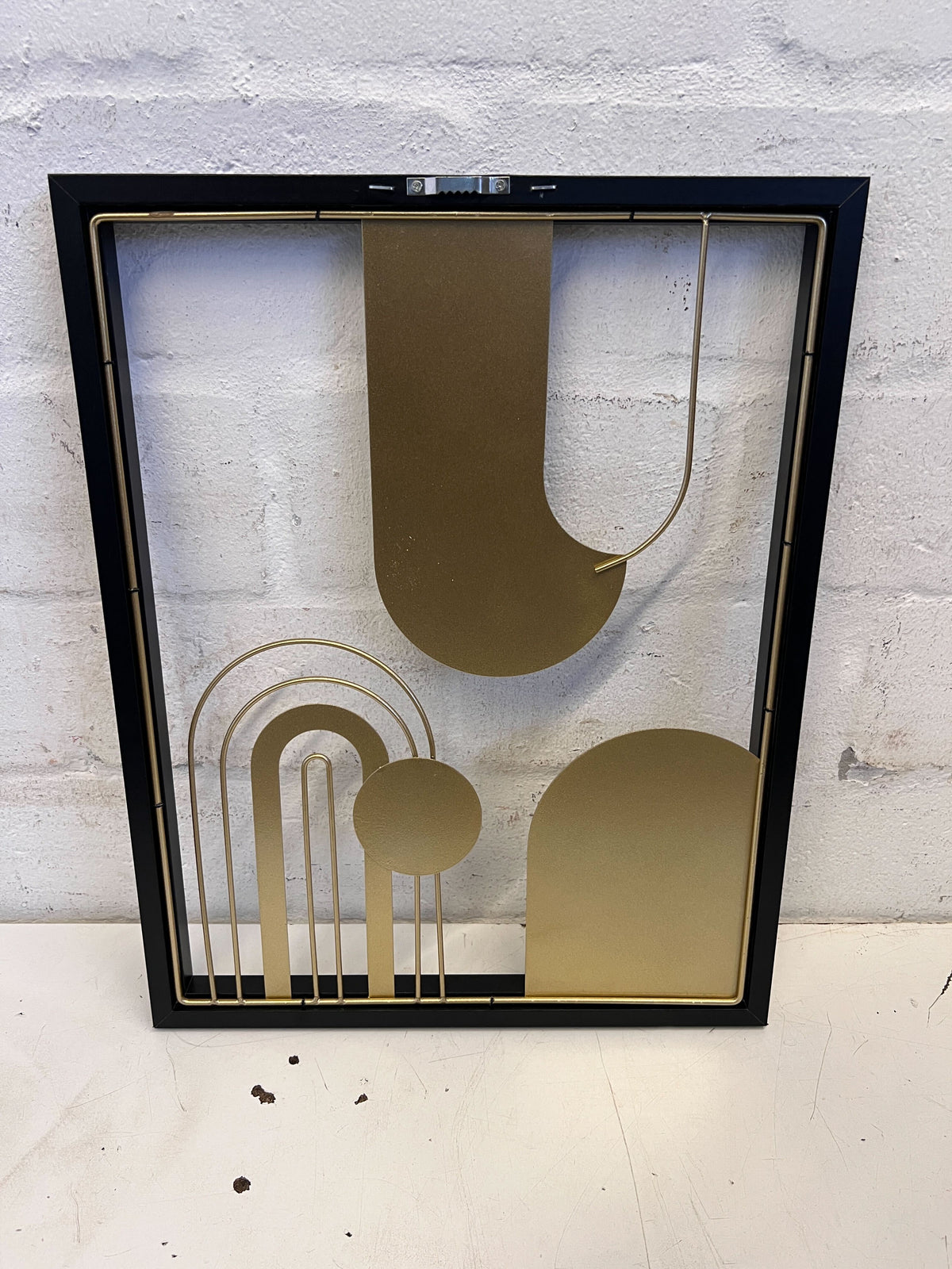 Modern Black Frame Decorative Wall Art with Gold Geometric Shapes 45 x 35cm