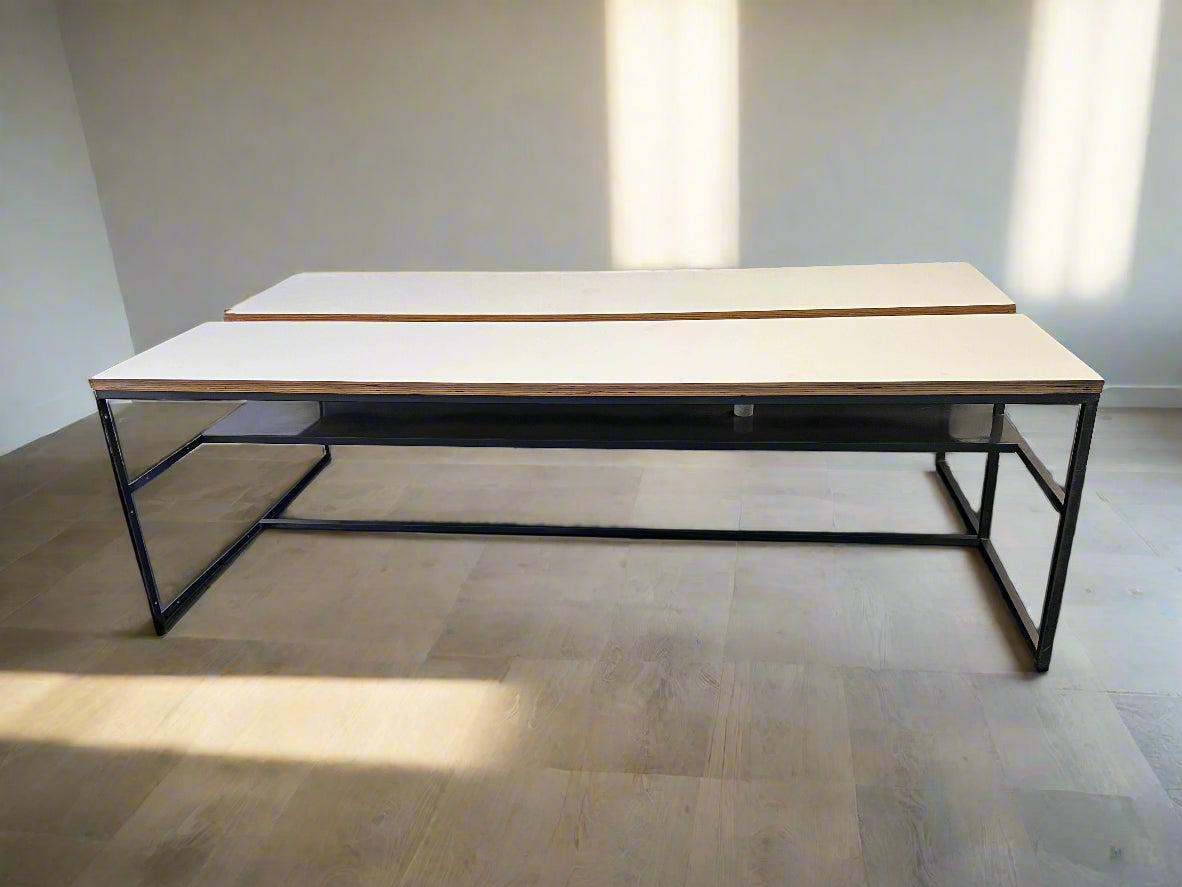 Stylish Modern Cream and Wood Dining Table with Metal Frame 120 BY 240 - REDUCED