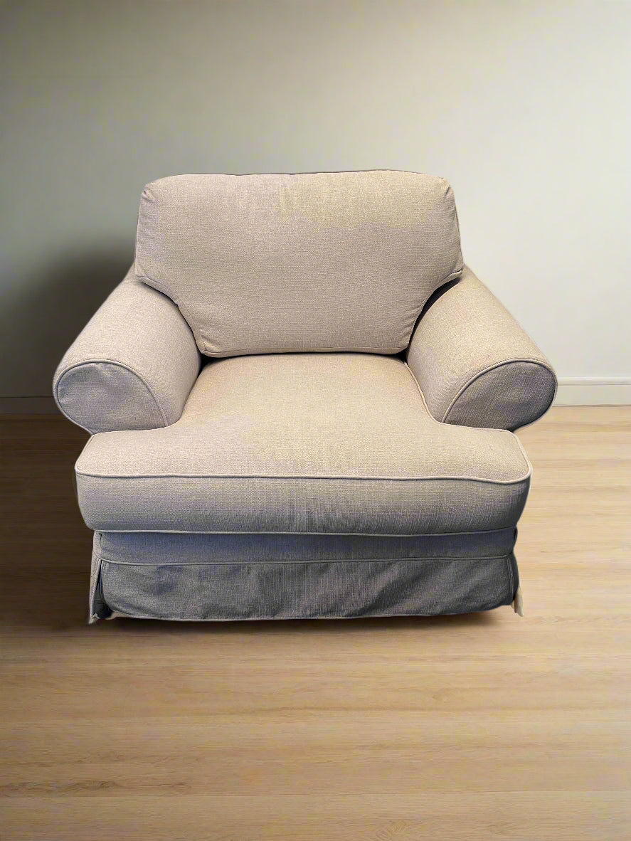 Cozy Light Grey Fabric Armchair with Minor Wear - REDUCED