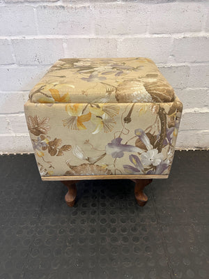 Charming Floral Upholstered Footstool with Wooden Legs