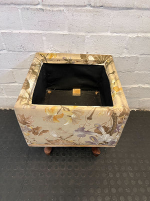 Charming Floral Upholstered Footstool with Wooden Legs