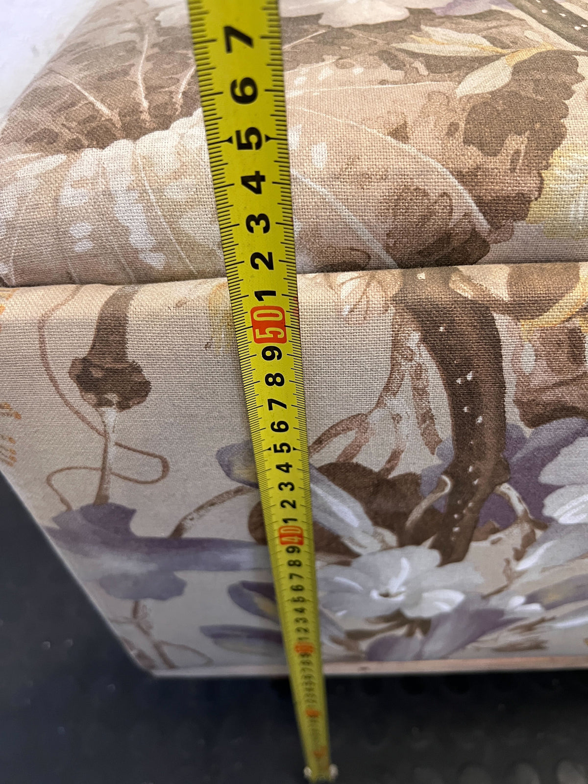 Charming Floral Upholstered Footstool with Wooden Legs