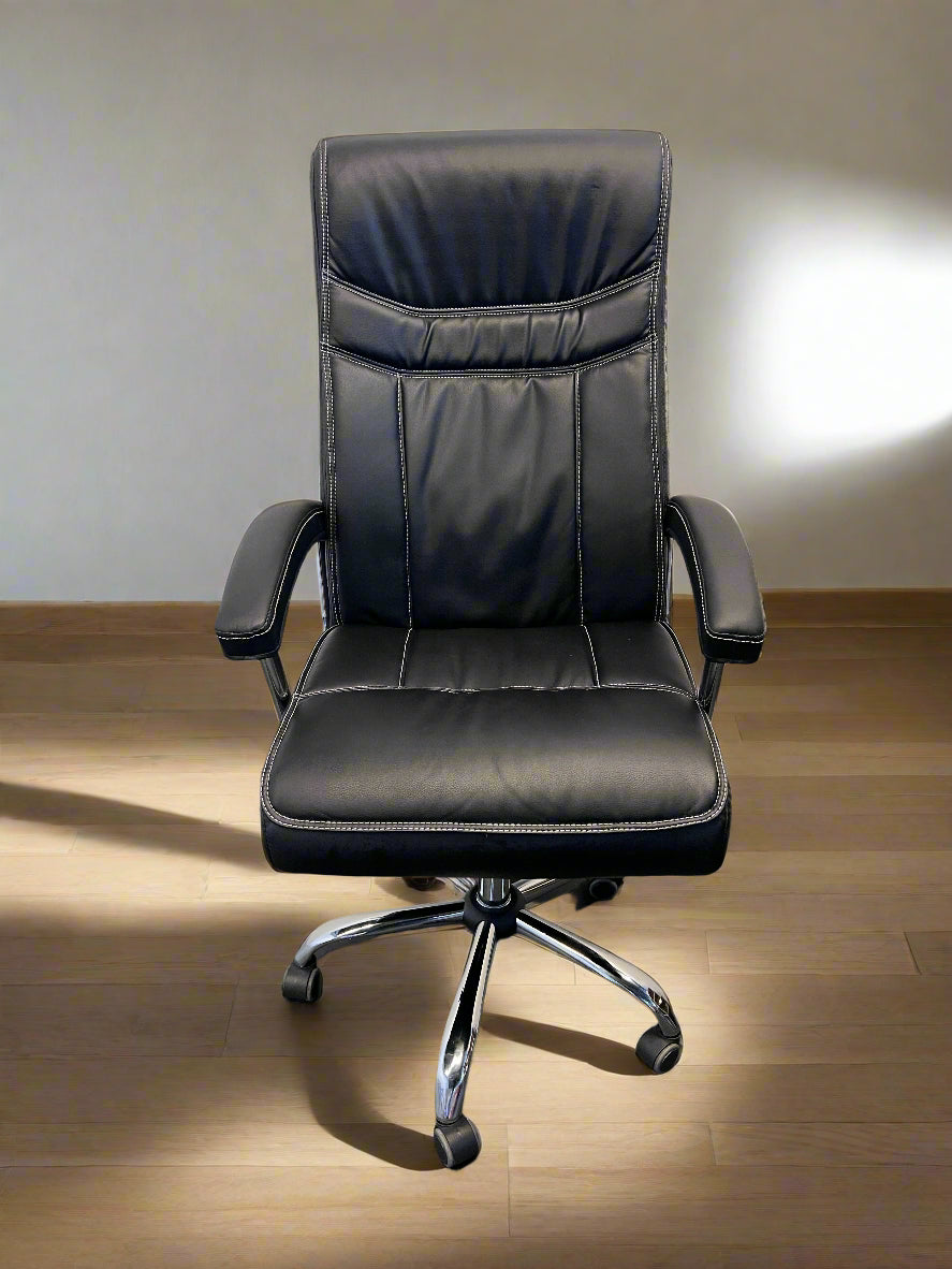 Stylish Black Leather Executive Office Chair with Chrome Base