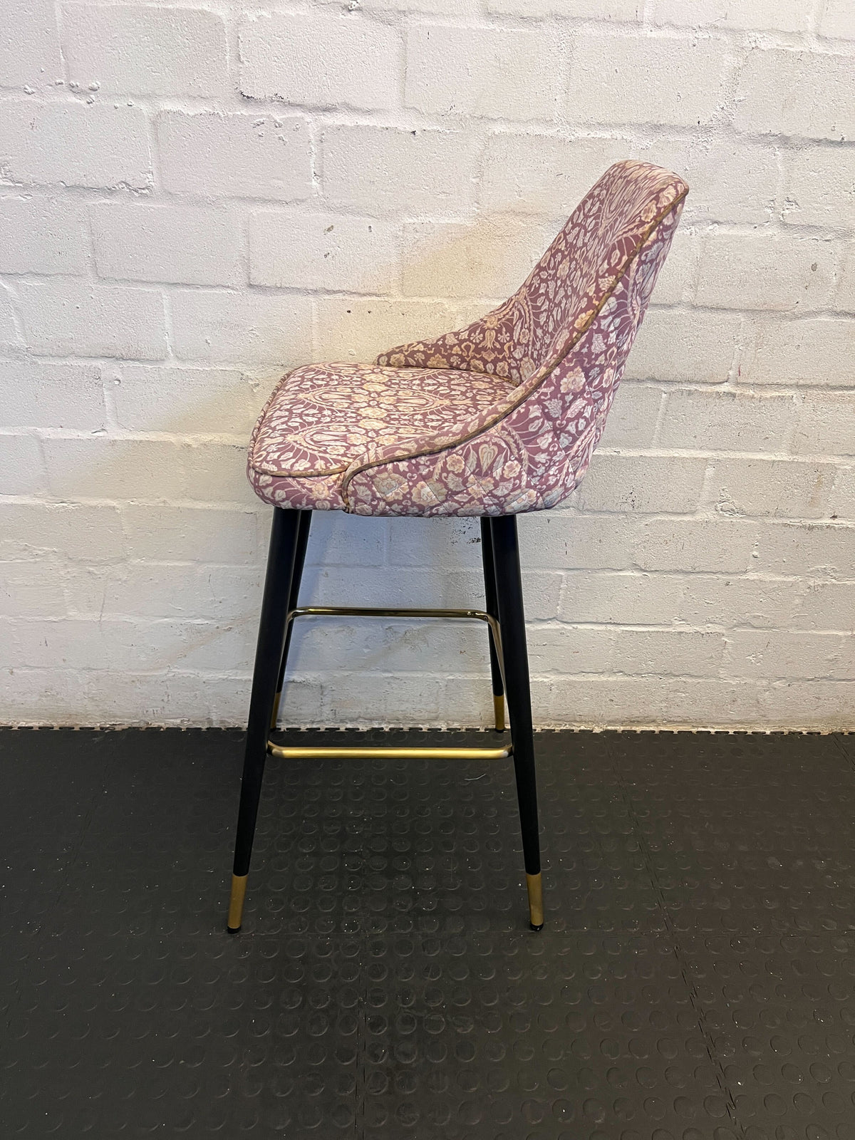 Chic Purple Patterned Bar Stool with Black Legs & Gold Accents - 2ndhandwarehouse.com
