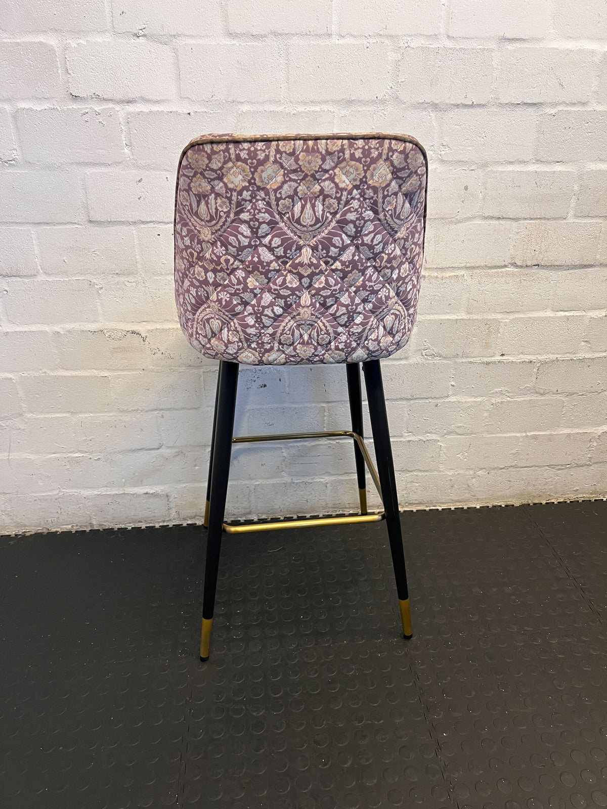 Chic Purple Patterned Bar Stool with Black Legs & Gold Accents - 2ndhandwarehouse.com