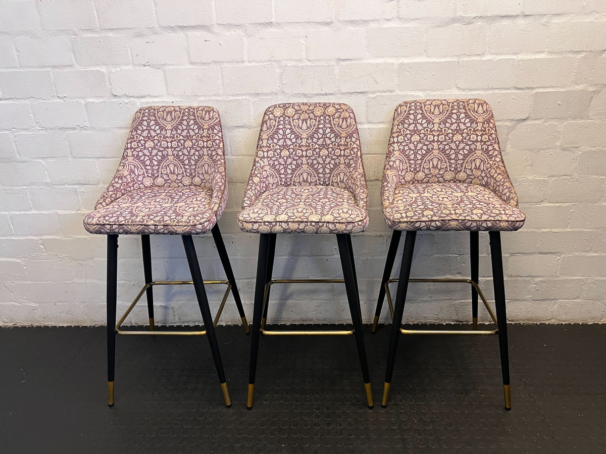 Chic Purple Patterned Bar Stool with Black Legs & Gold Accents - 2ndhandwarehouse.com