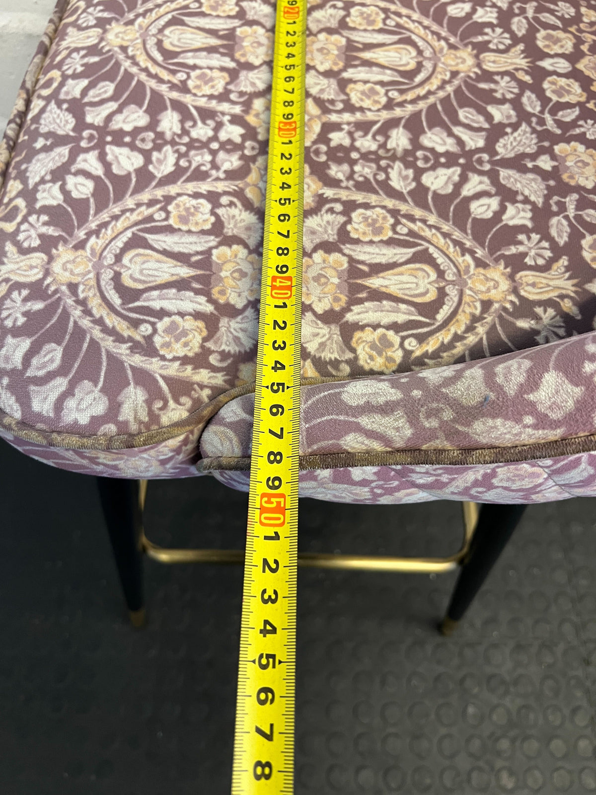 Chic Purple Patterned Bar Stool with Black Legs & Gold Accents - 2ndhandwarehouse.com