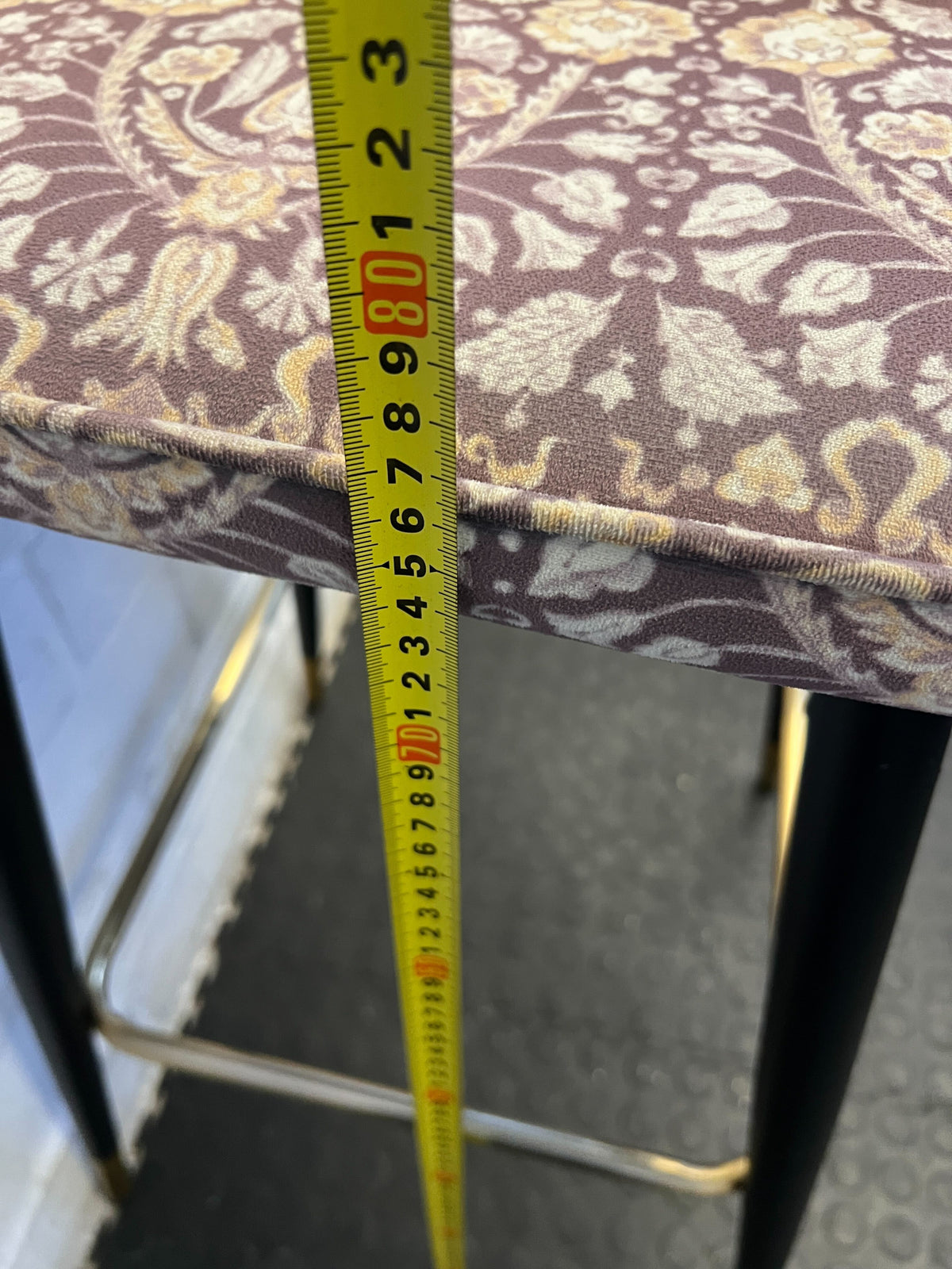 Chic Purple Patterned Bar Stool with Black Legs & Gold Accents - 2ndhandwarehouse.com