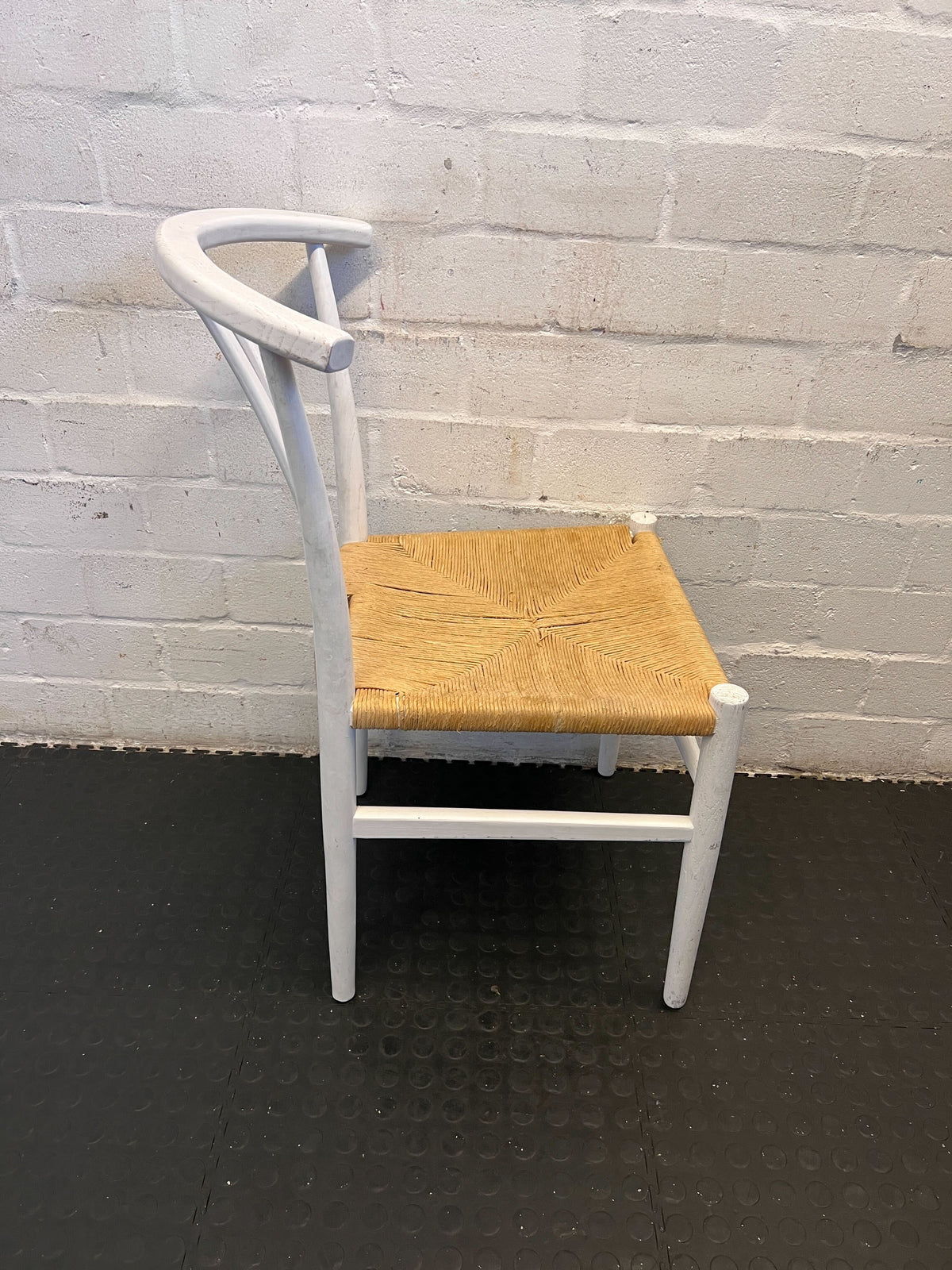Charming White Wooden Dining Chair with Natural Woven Seat - 2ndhandwarehouse.com