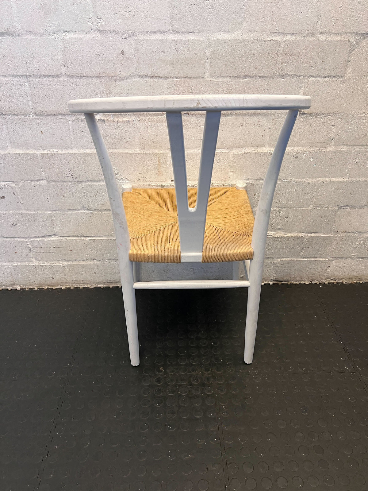 Charming White Wooden Dining Chair with Natural Woven Seat - 2ndhandwarehouse.com