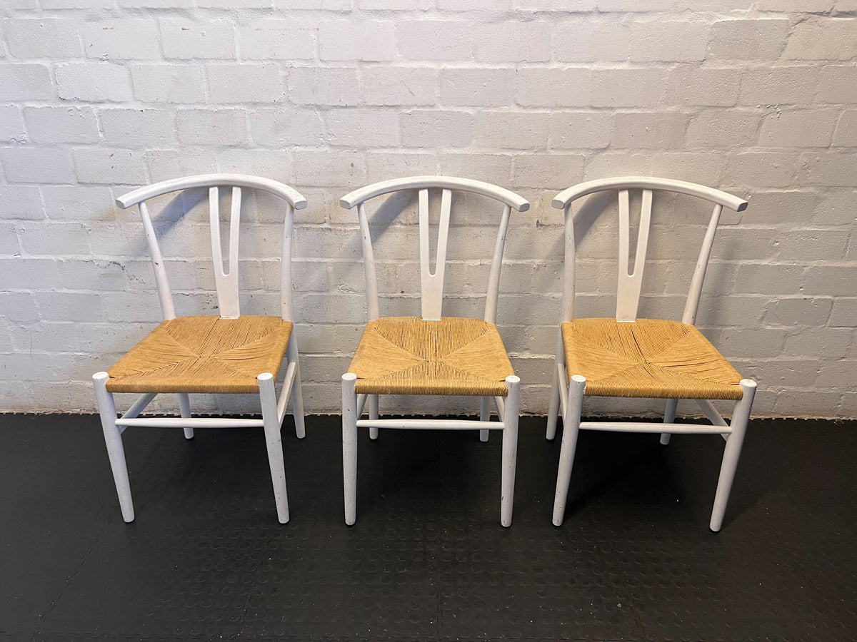 Charming White Wooden Dining Chair with Natural Woven Seat - 2ndhandwarehouse.com