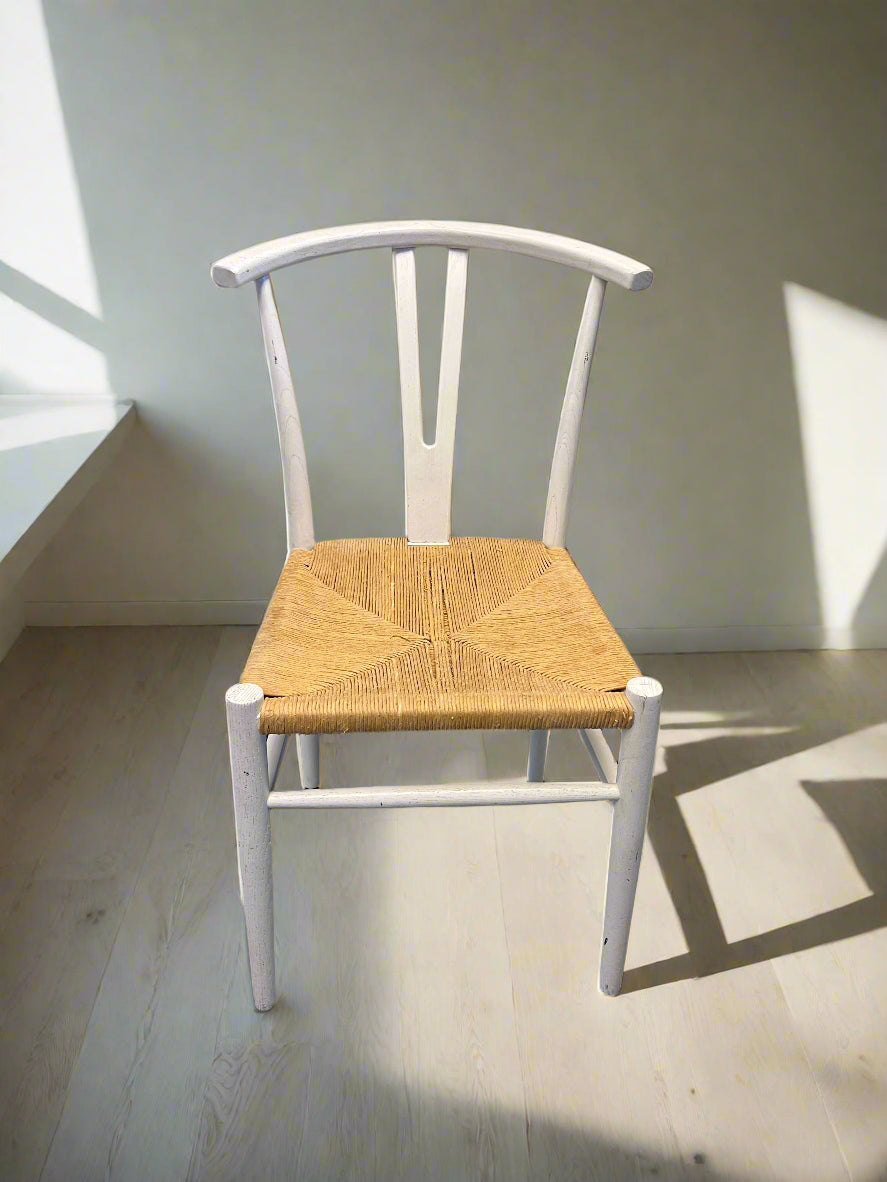 Charming White Wooden Dining Chair with Natural Woven Seat - 2ndhandwarehouse.com