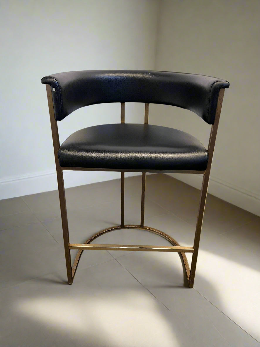 Stylish Black Leather Bar Stool with Gold Frame