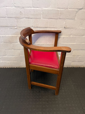 Vintage Wooden Armchair with Red Upholstered Seat