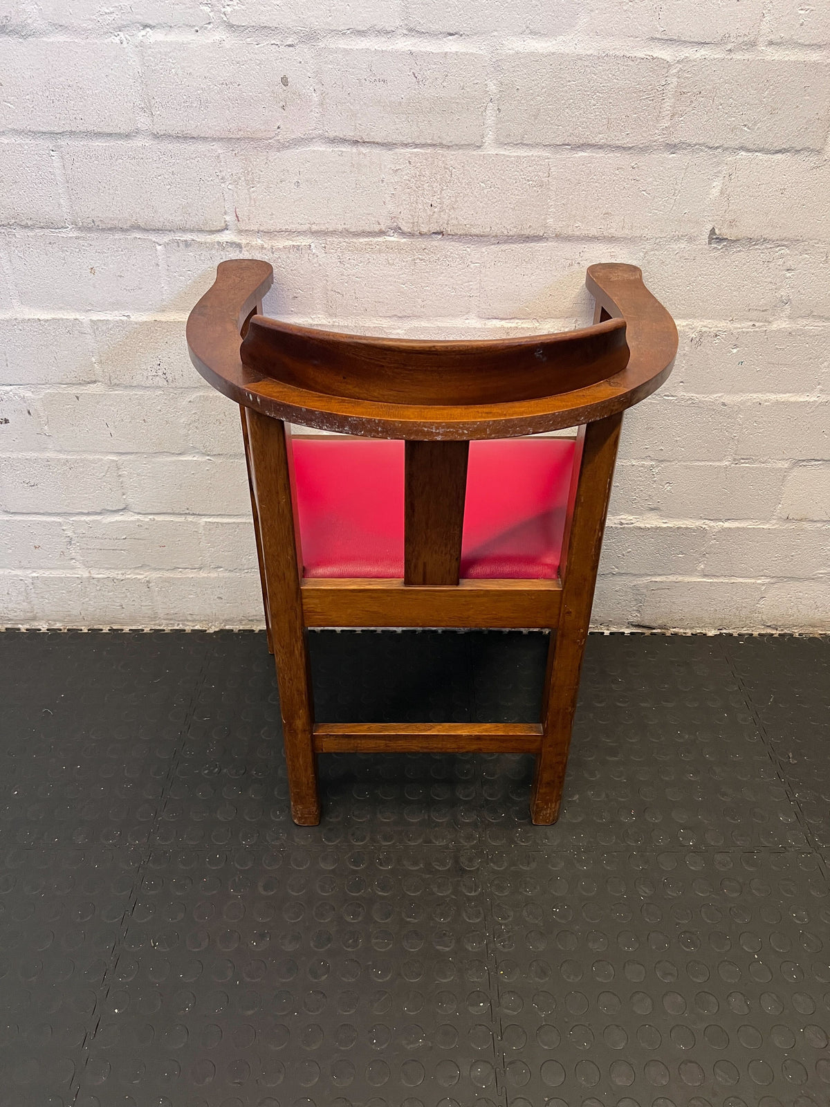 Vintage Wooden Armchair with Red Upholstered Seat