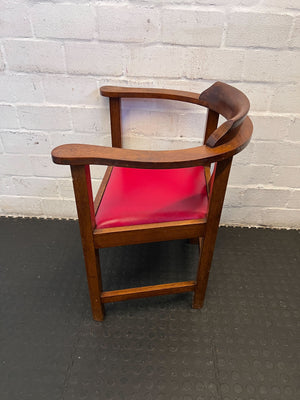 Vintage Wooden Armchair with Red Upholstered Seat