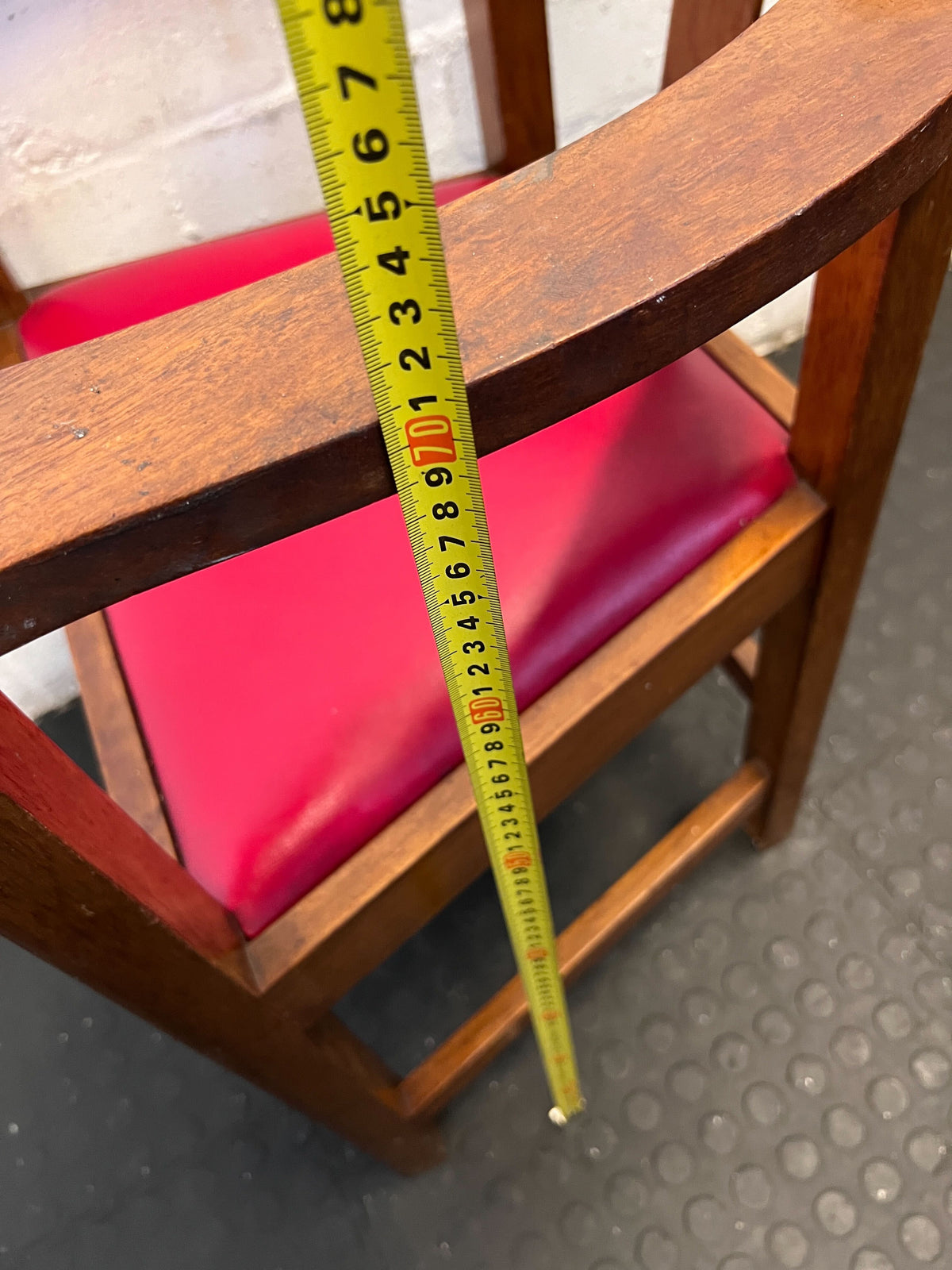 Vintage Wooden Armchair with Red Upholstered Seat