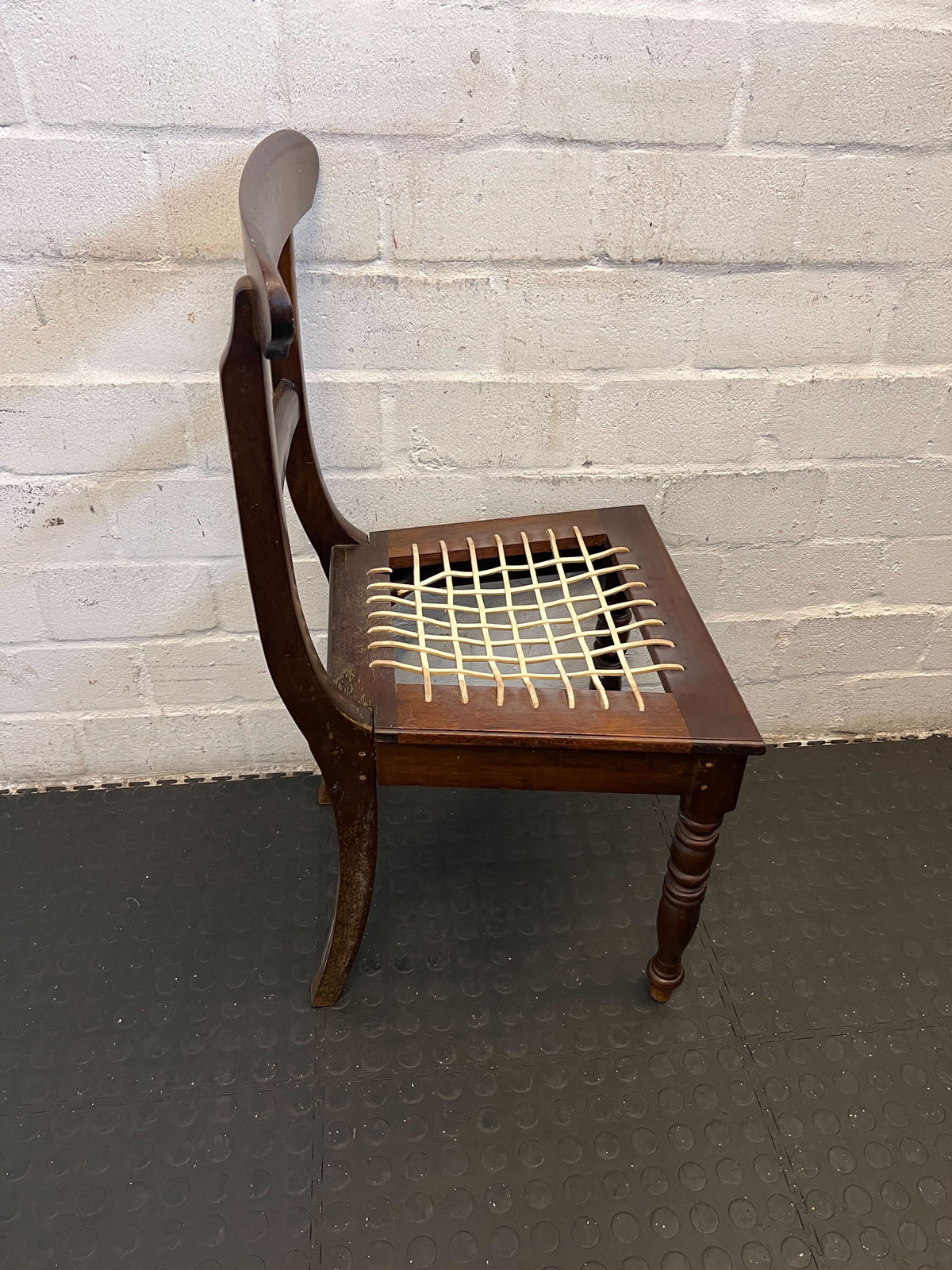 Charming Vintage Wooden Dining Chair with Woven Seat – Minor Wear - 2ndhandwarehouse.com