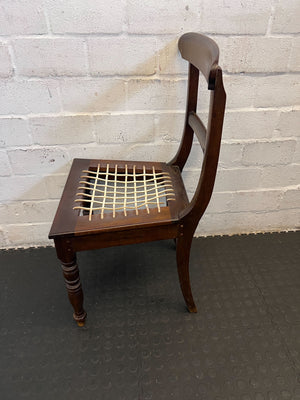 Charming Vintage Wooden Dining Chair with Woven Seat – Minor Wear - 2ndhandwarehouse.com