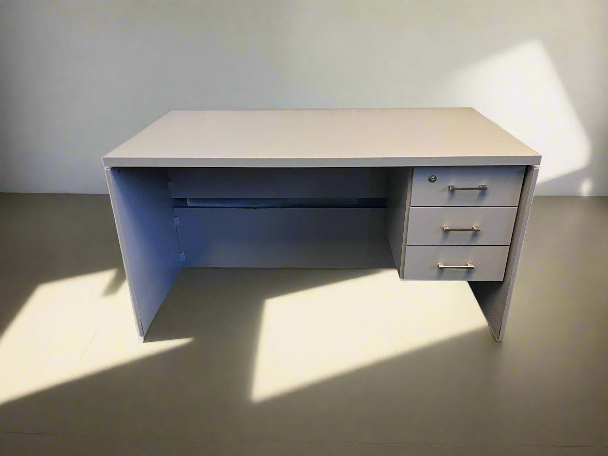 Stylish Grey Office Desk with Drawers - Minimalist Design