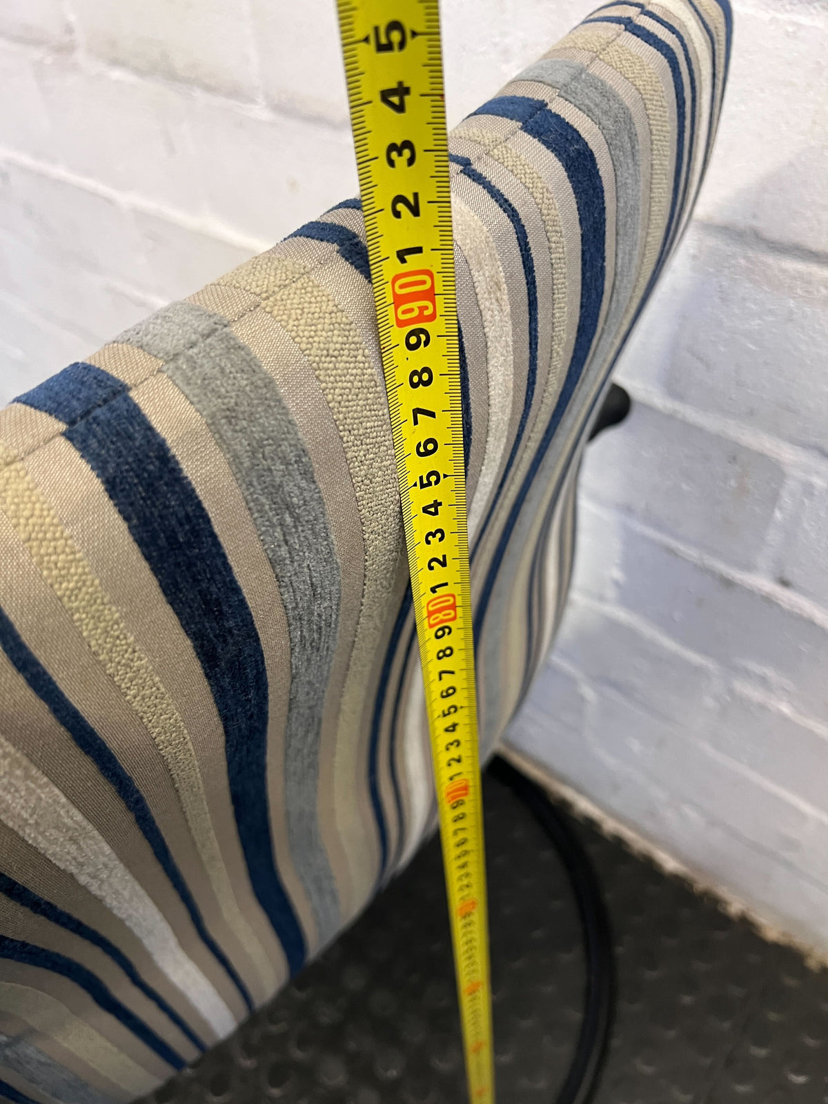 Vintage Striped Upholstered Office Chair with Blue Fabric and Metal Frame