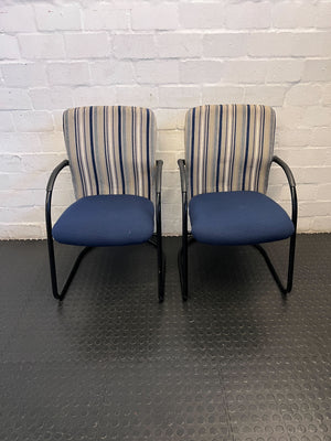 Vintage Striped Upholstered Office Chair with Blue Fabric and Metal Frame