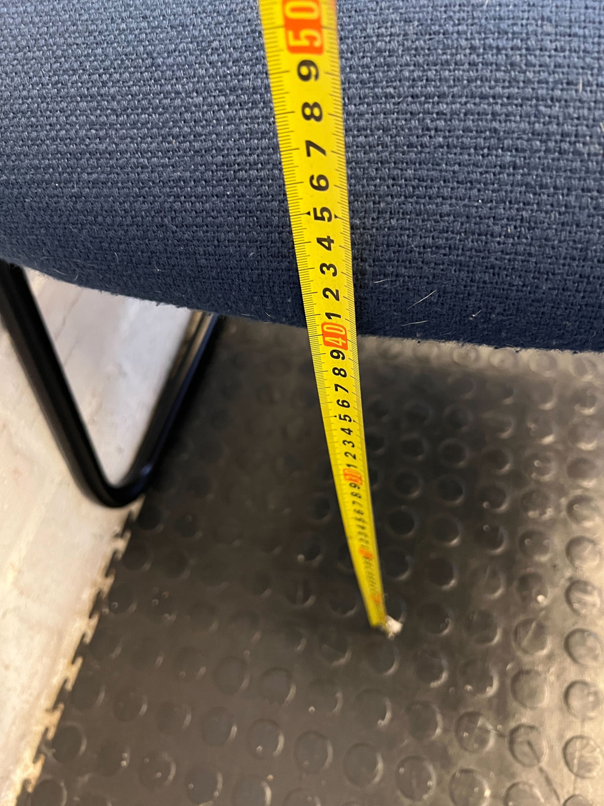 Vintage Striped Upholstered Office Chair with Blue Fabric and Metal Frame