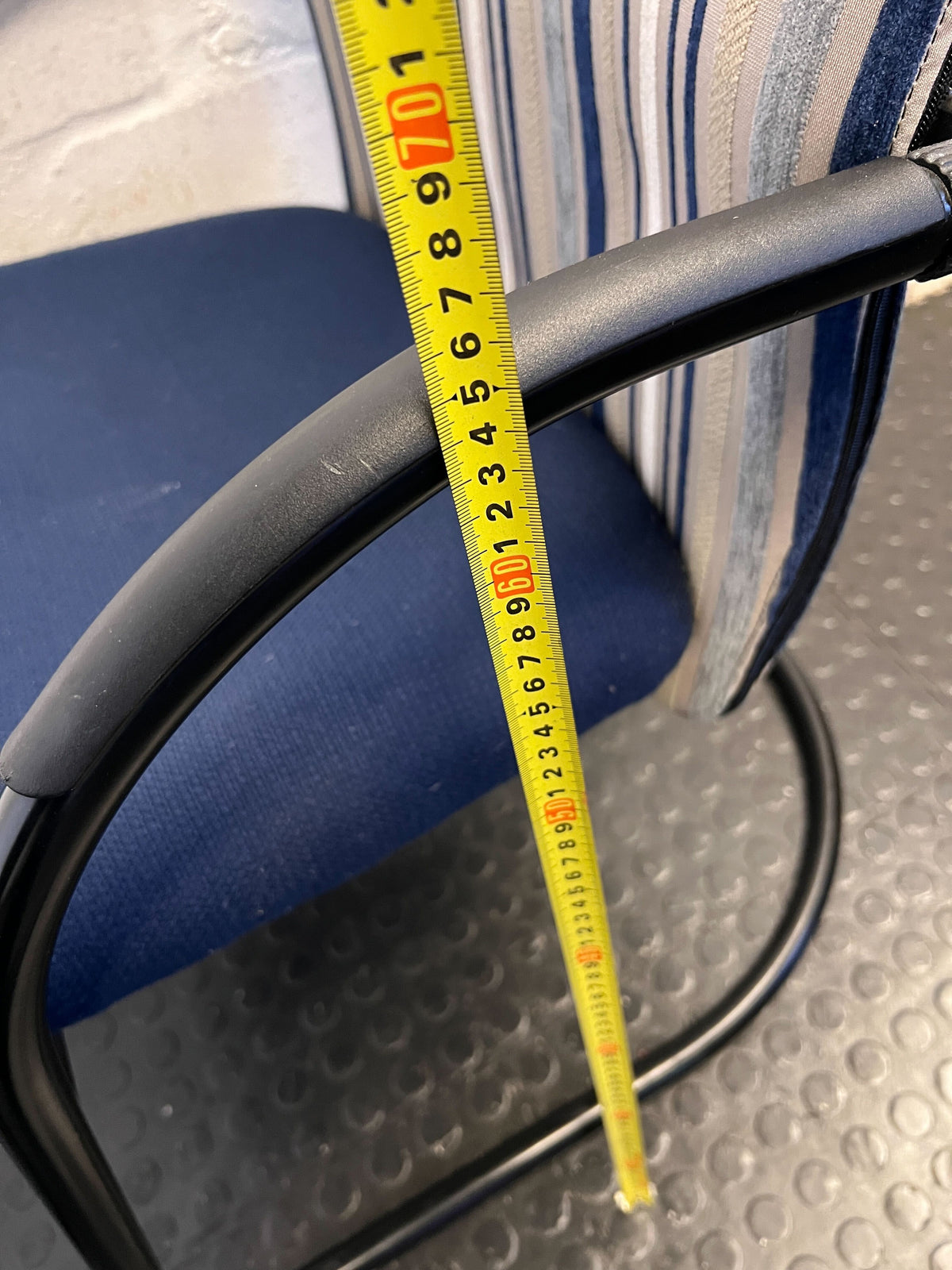 Vintage Striped Upholstered Office Chair with Blue Fabric and Metal Frame