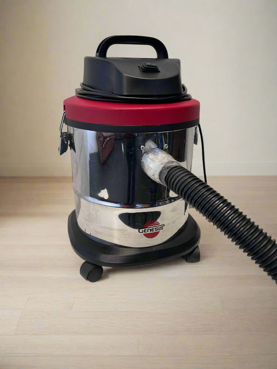 Stainless Steel Genesis Vacuum Cleaner with Red Accents