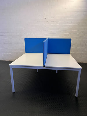 Modern White Office Desk with Blue Privacy Screens