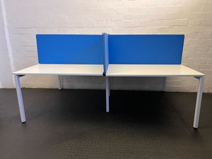 Modern White Office Desk with Blue Privacy Screens