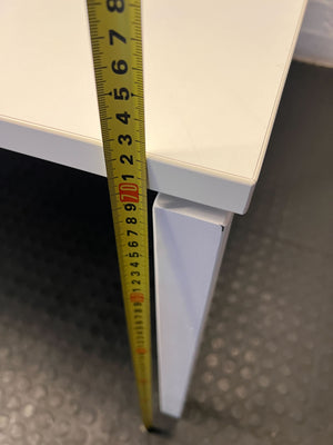 Modern White Office Desk with Blue Privacy Screens