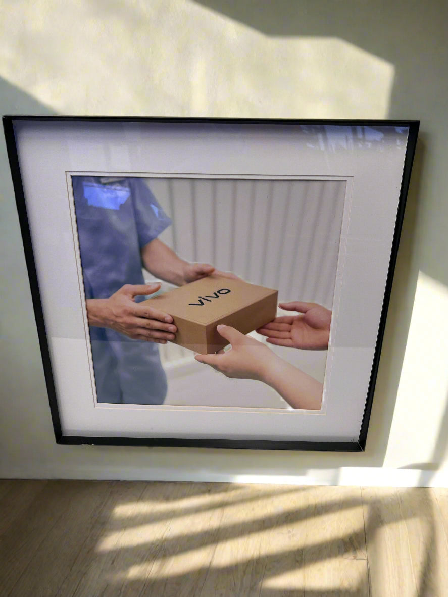 Framed Art Print of Package Hand-Off - Modern Style, Black Frame - 2ndhandwarehouse.com