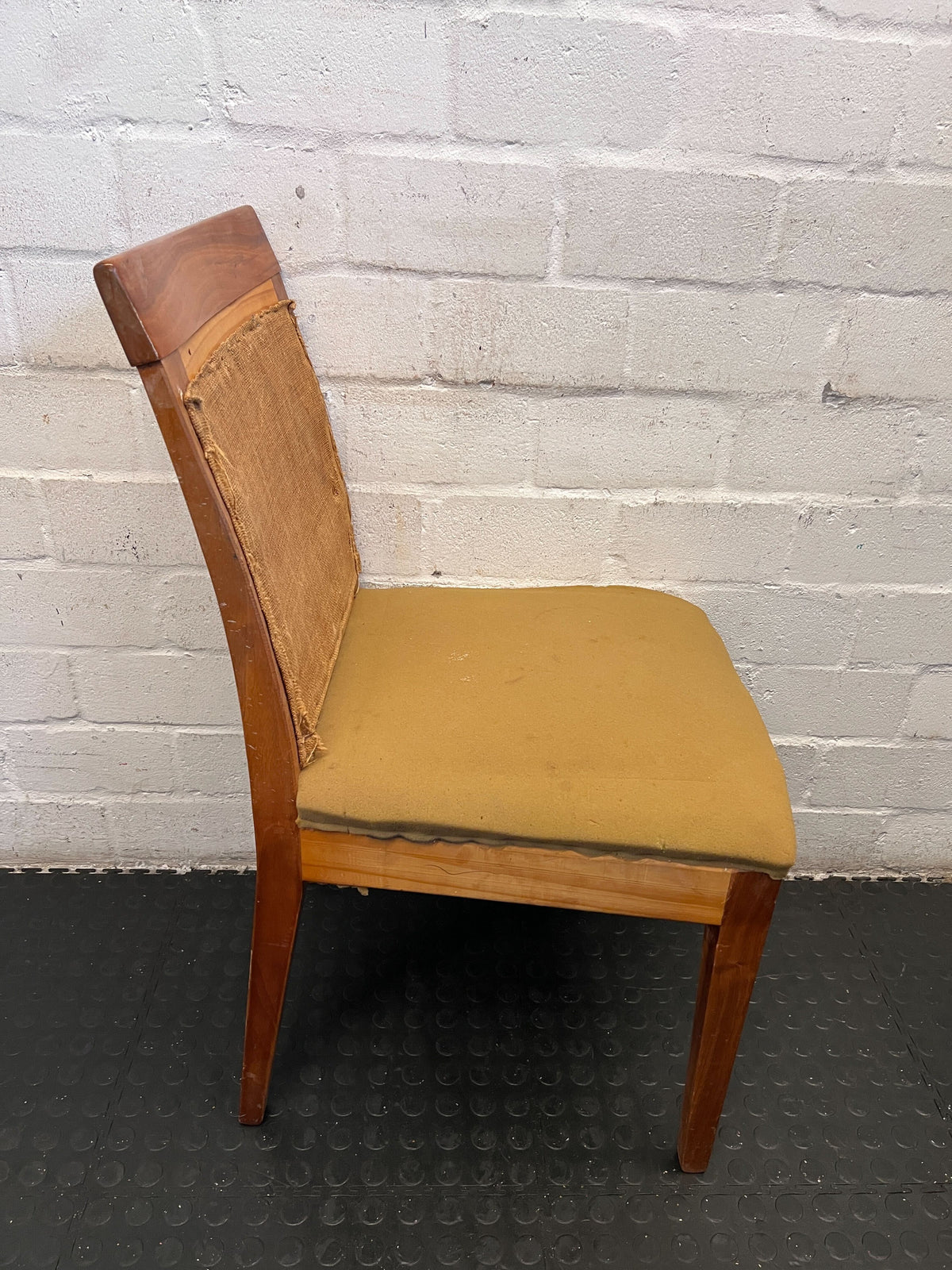 Vintage Wooden Chair with Yellow Cushion – Minor Wear - 2ndhandwarehouse.com