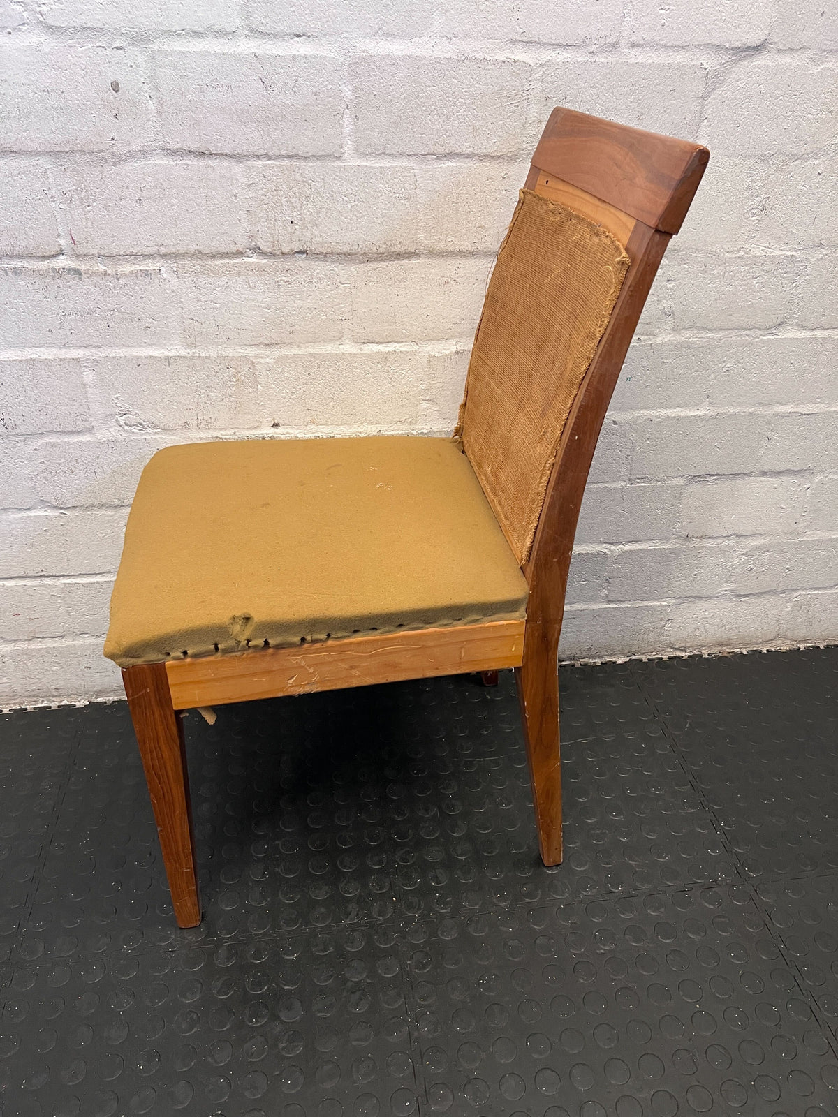 Vintage Wooden Chair with Yellow Cushion – Minor Wear - 2ndhandwarehouse.com