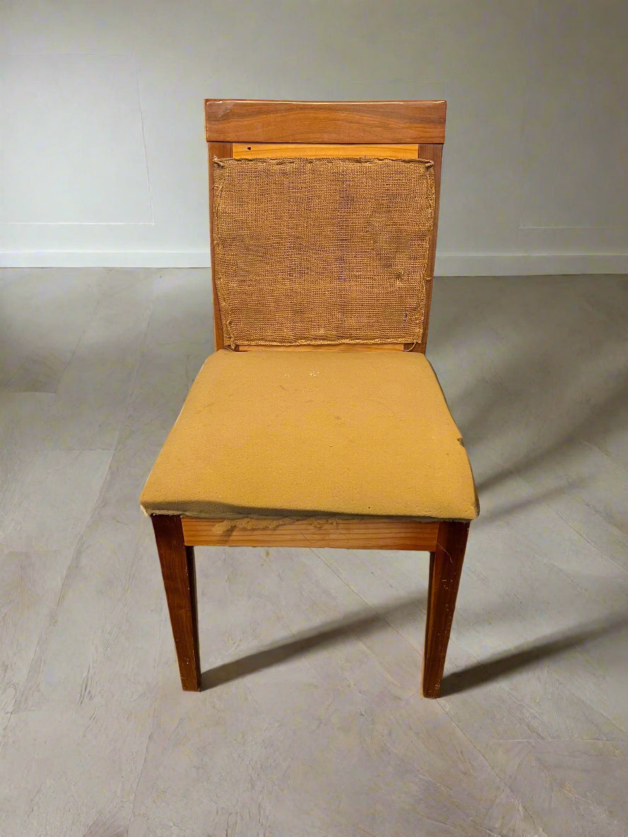 Vintage Wooden Chair with Yellow Cushion – Minor Wear - 2ndhandwarehouse.com