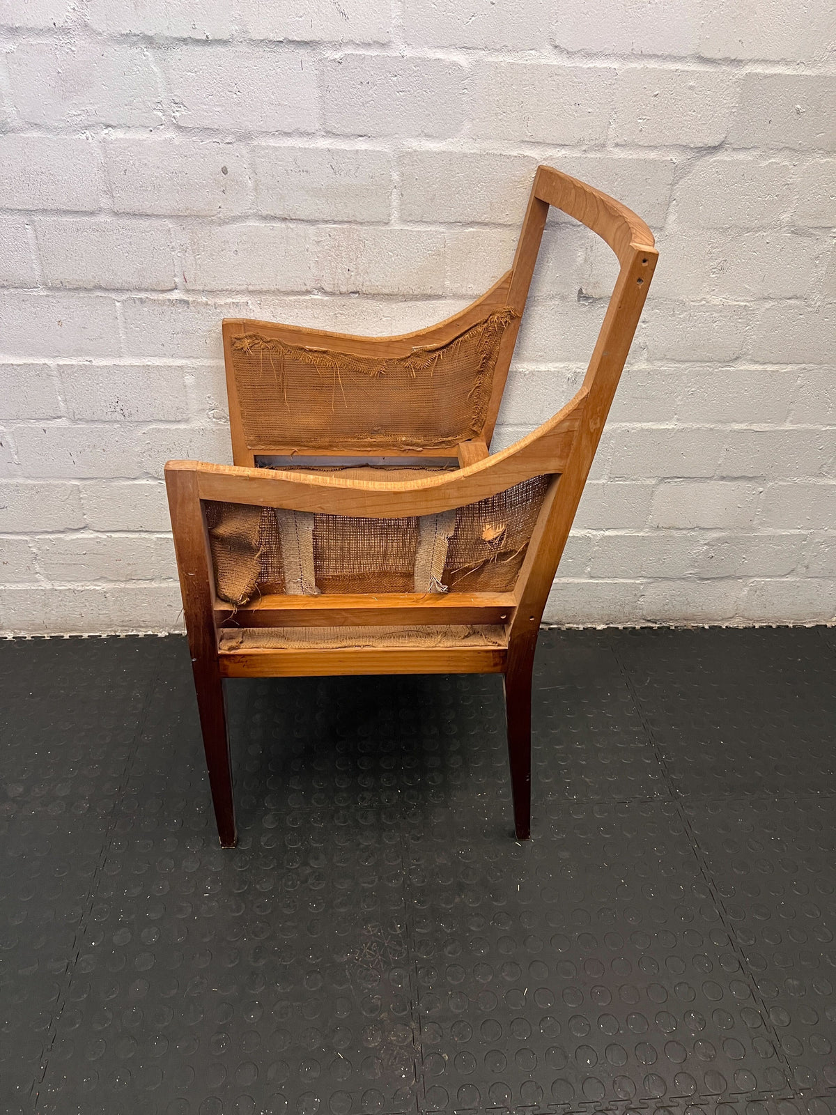 Vintage Wooden Armchair Frame – Rustic Style, Needs Upholstery - 2ndhandwarehouse.com