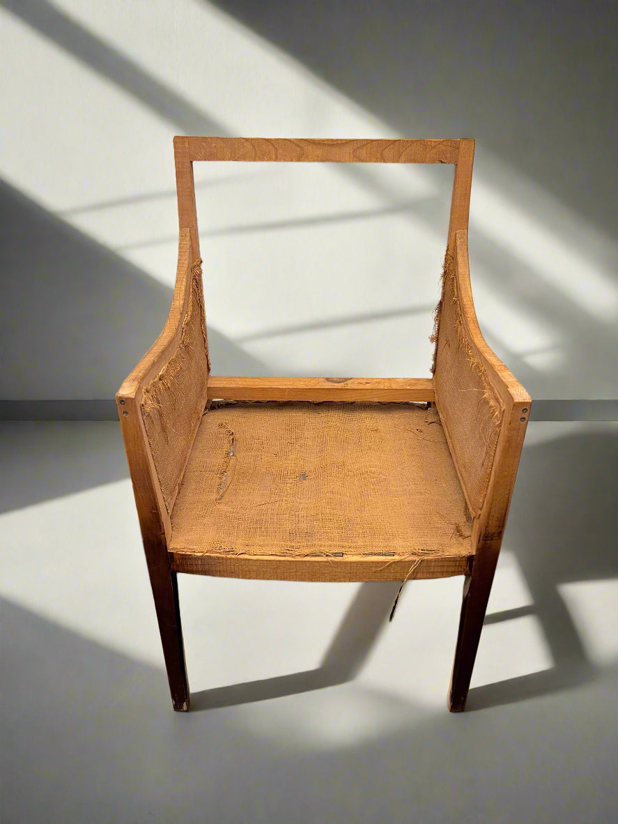 Vintage Wooden Armchair Frame – Rustic Style, Needs Upholstery - 2ndhandwarehouse.com